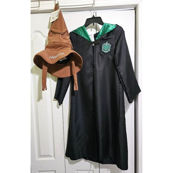 Harry Potter Slytherin Kids Costume 10-12 Robe Sorting Hat Hogwarts Halloween - Picture 1 of 8